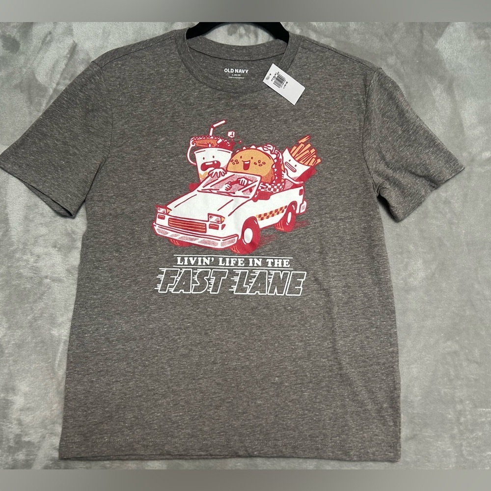 Old Navy Livin Life In The Fast Lane Cars T Shirt Boys Large 10/12 Gray